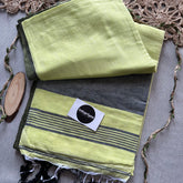 IndupriyaaLemon Yellow Nd Green Handloom Khadi Cotton Saree